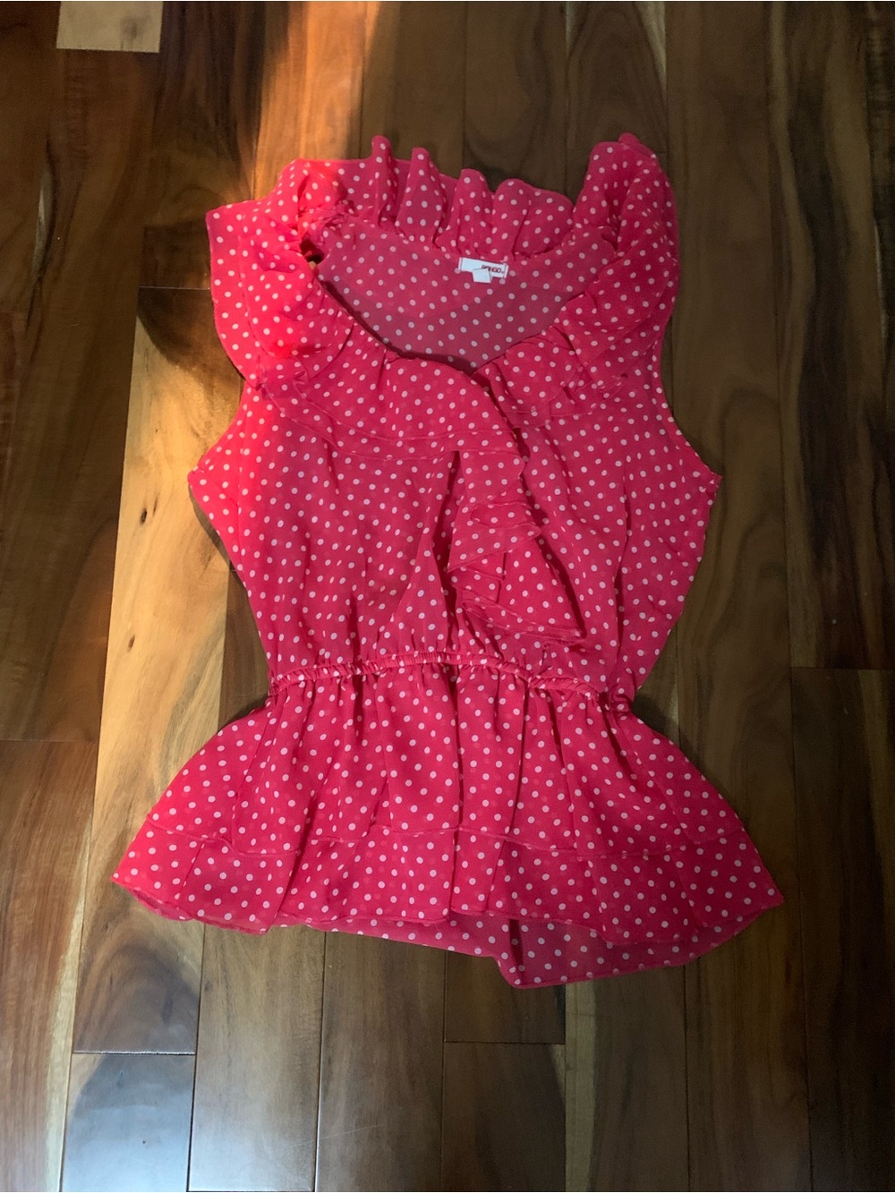 BONGO Hot Pink Polka Dot Ruffle Peplum Top